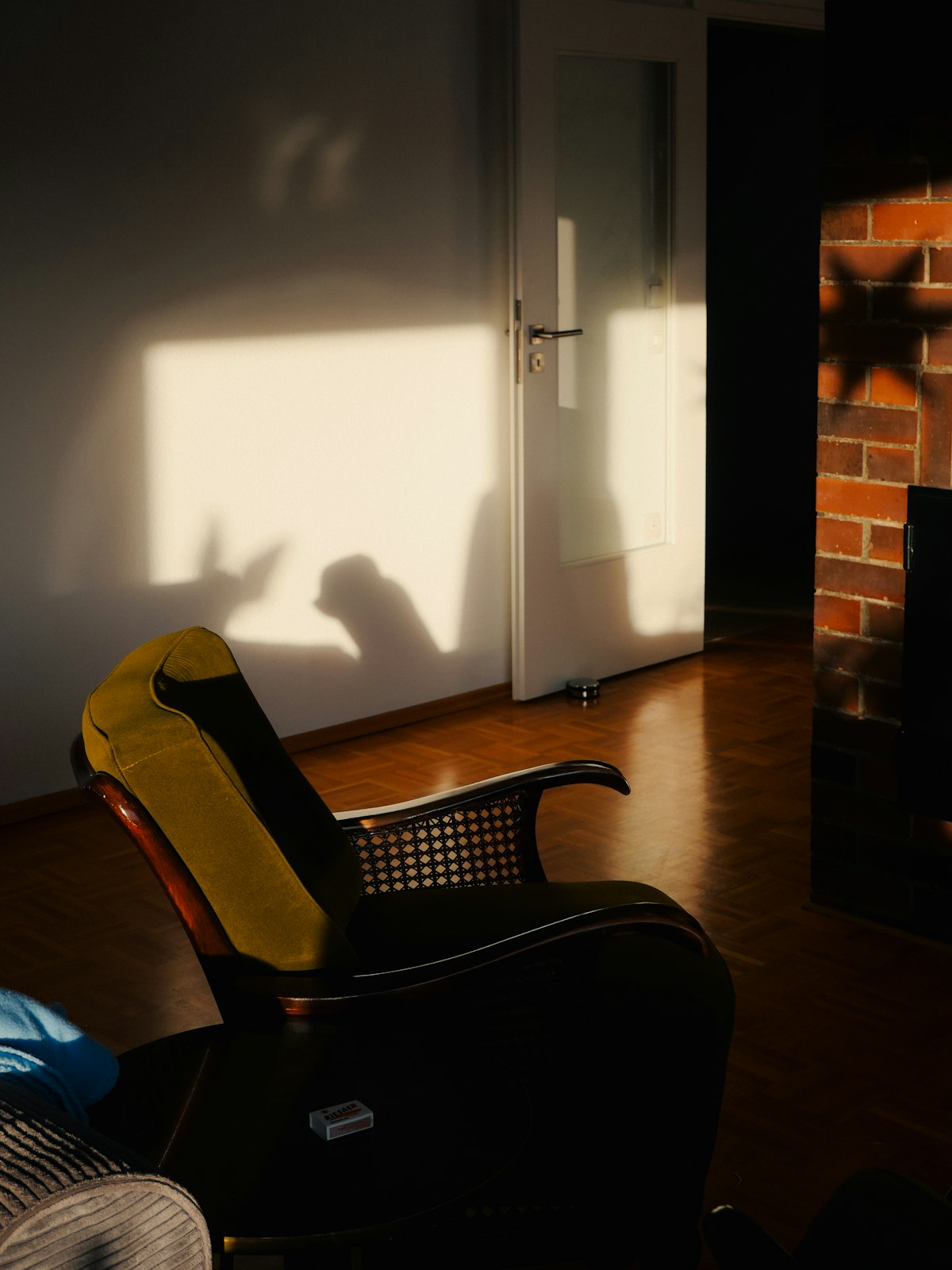 Sunlight streams into a room, casting shadows on the wall