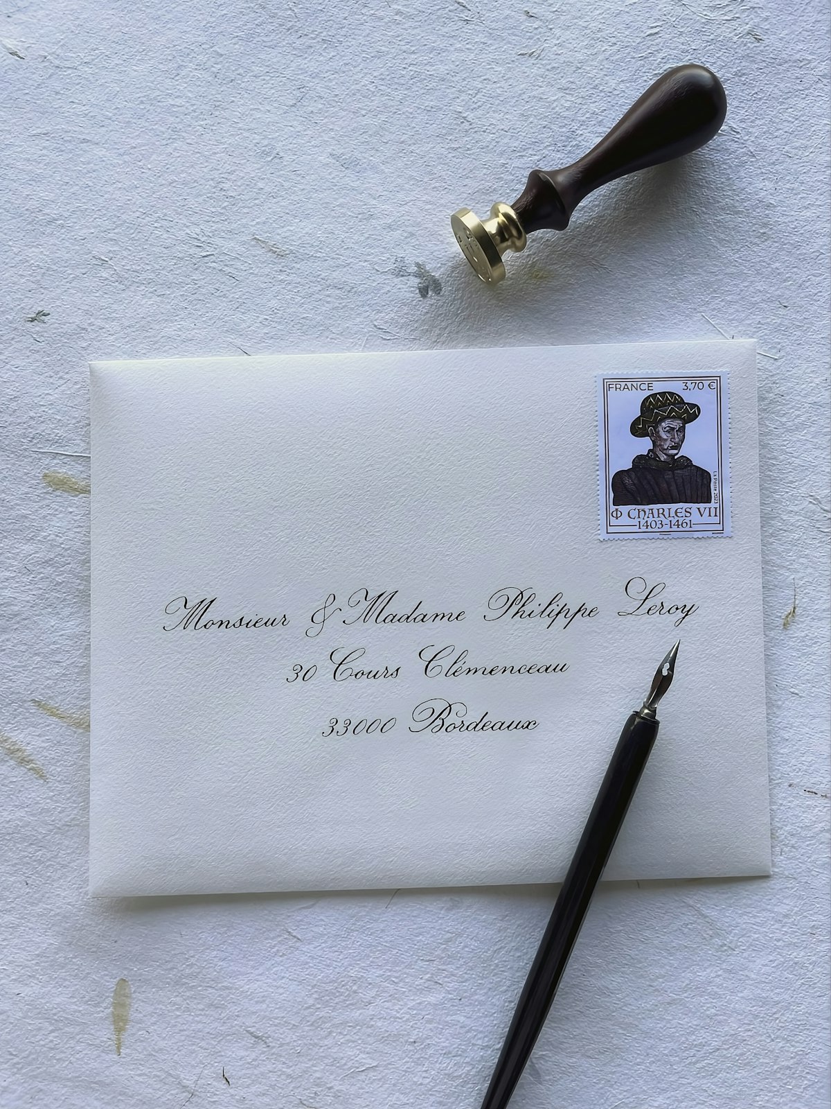 Envelope with calligraphy, stamp, and sealing wax