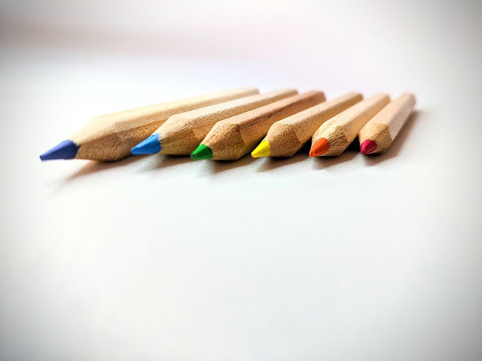 Six colored pencils