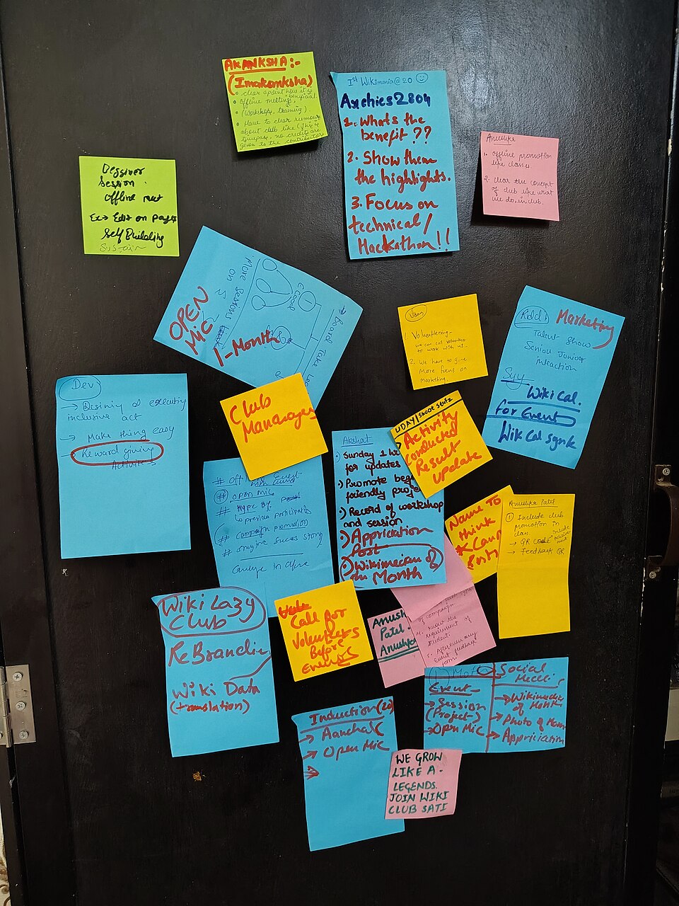 Wiki Club SATI Board Meeting Sticky Notes