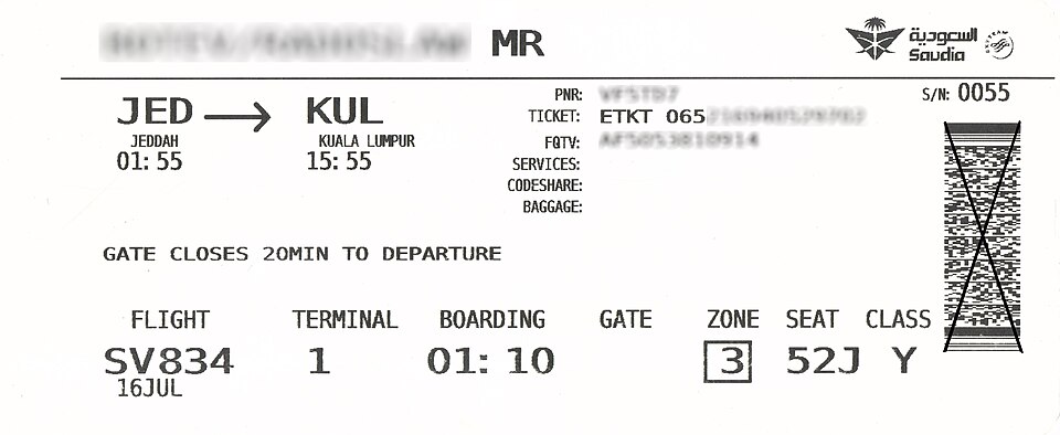 Saudia boarding pass