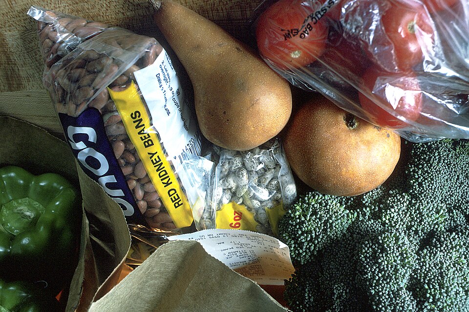 Grocery bag of healthy foods